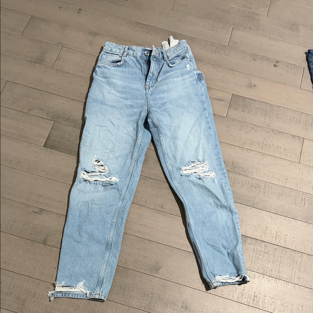Zara Light Blue Distressed Boyfriend Jeans